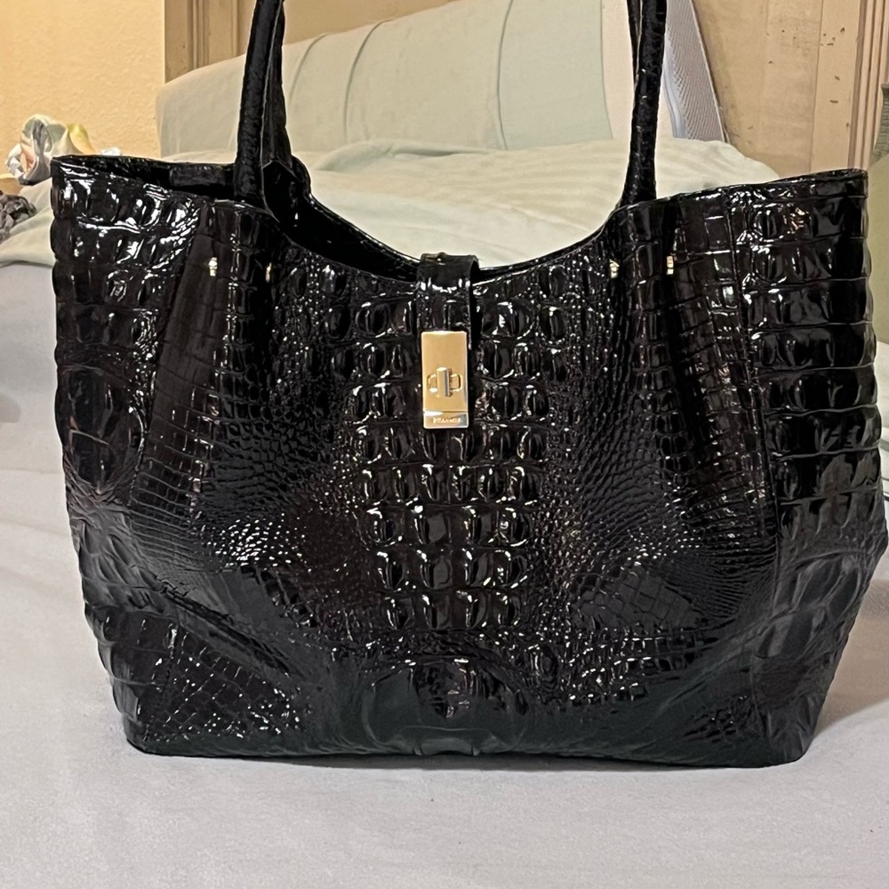 Brahmin Black Crocodile-Embossed Shoulder Bag